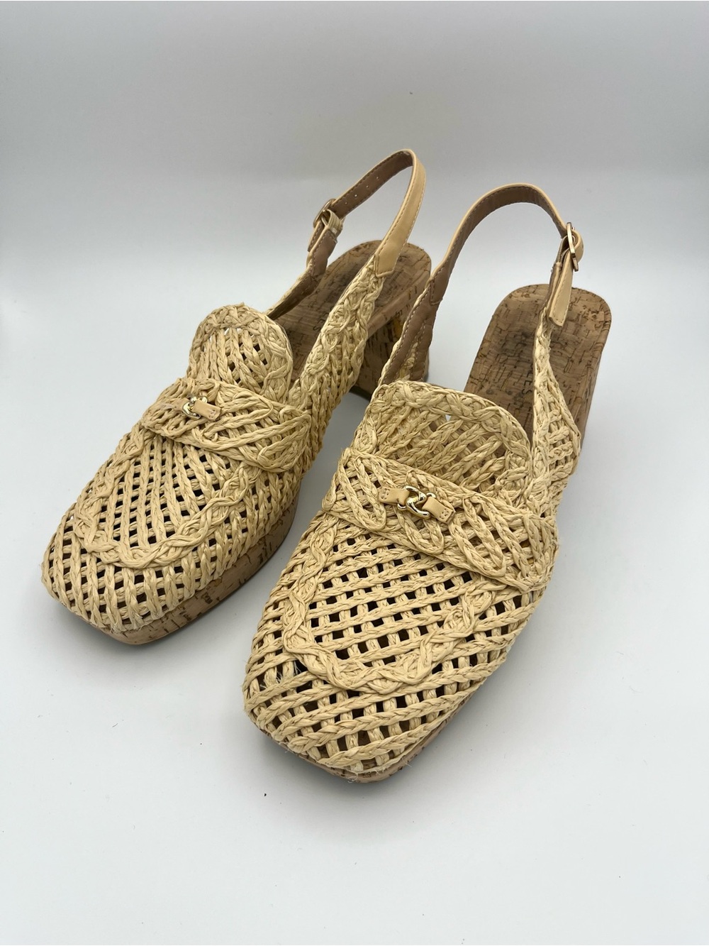AEROSOLES Dress Platform Sandals Natural Raffia Cork Heel Slingback